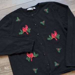 Croft & Barrow Red‎ Cardinal Cardigan Sweater - Holiday Christmas Funeral - XL